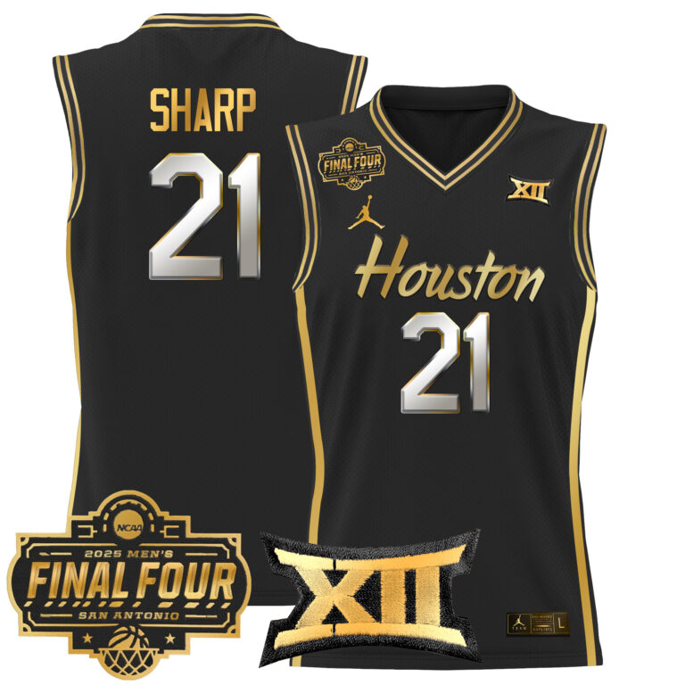 Men Houston Cougars #21 Sharp black 2025 Final Four Patch NCAA Jersey